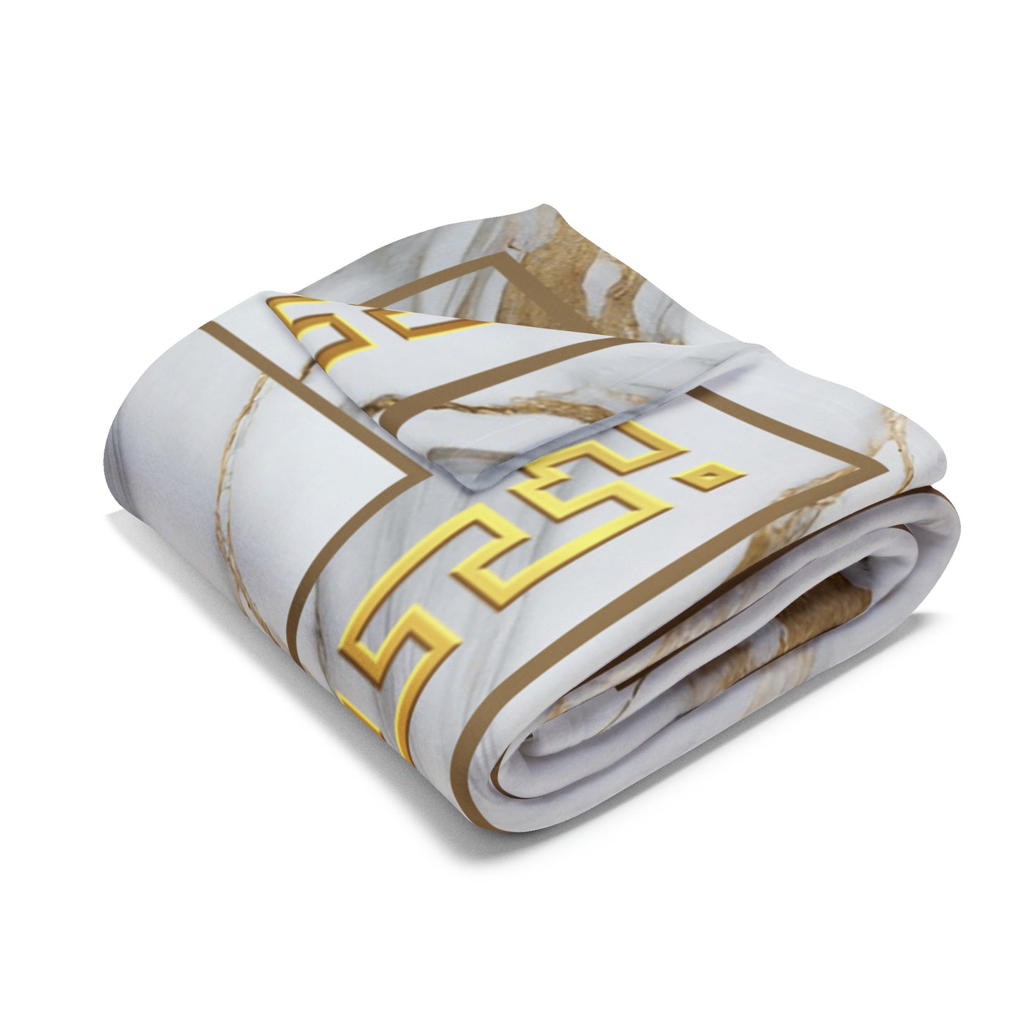 Greek Key Gold White Marbleized Arctic Fleece Blanket