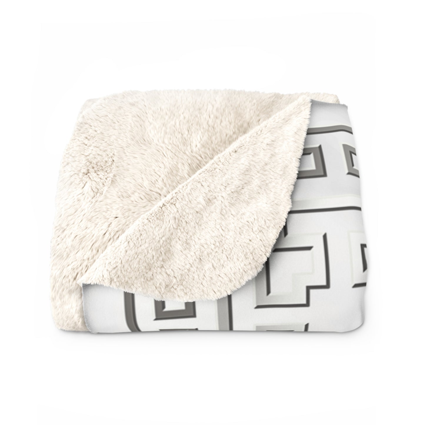 Silver Greek Key White Marble Sherpa Fleece Blanket