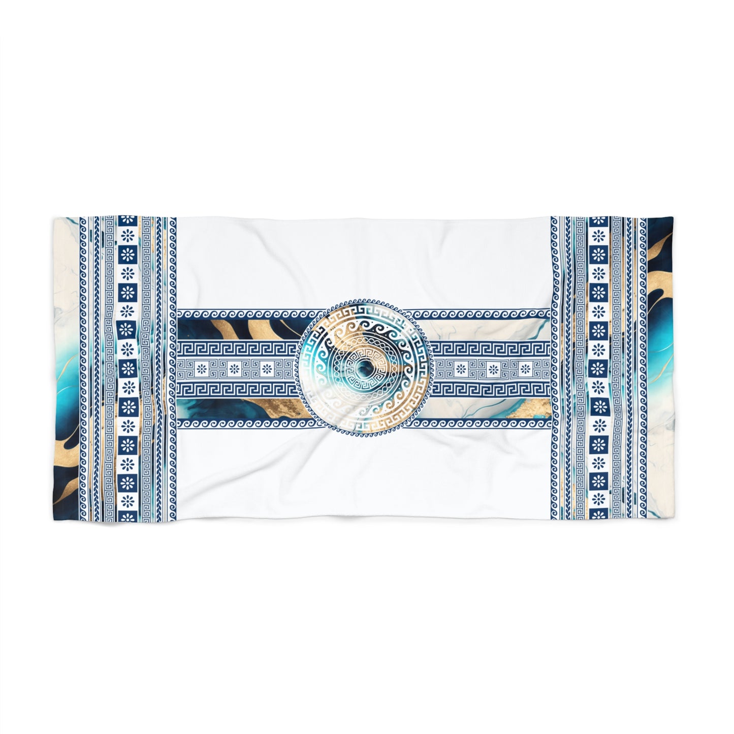 Greek Key Blue Colorful Stone Beach Towel