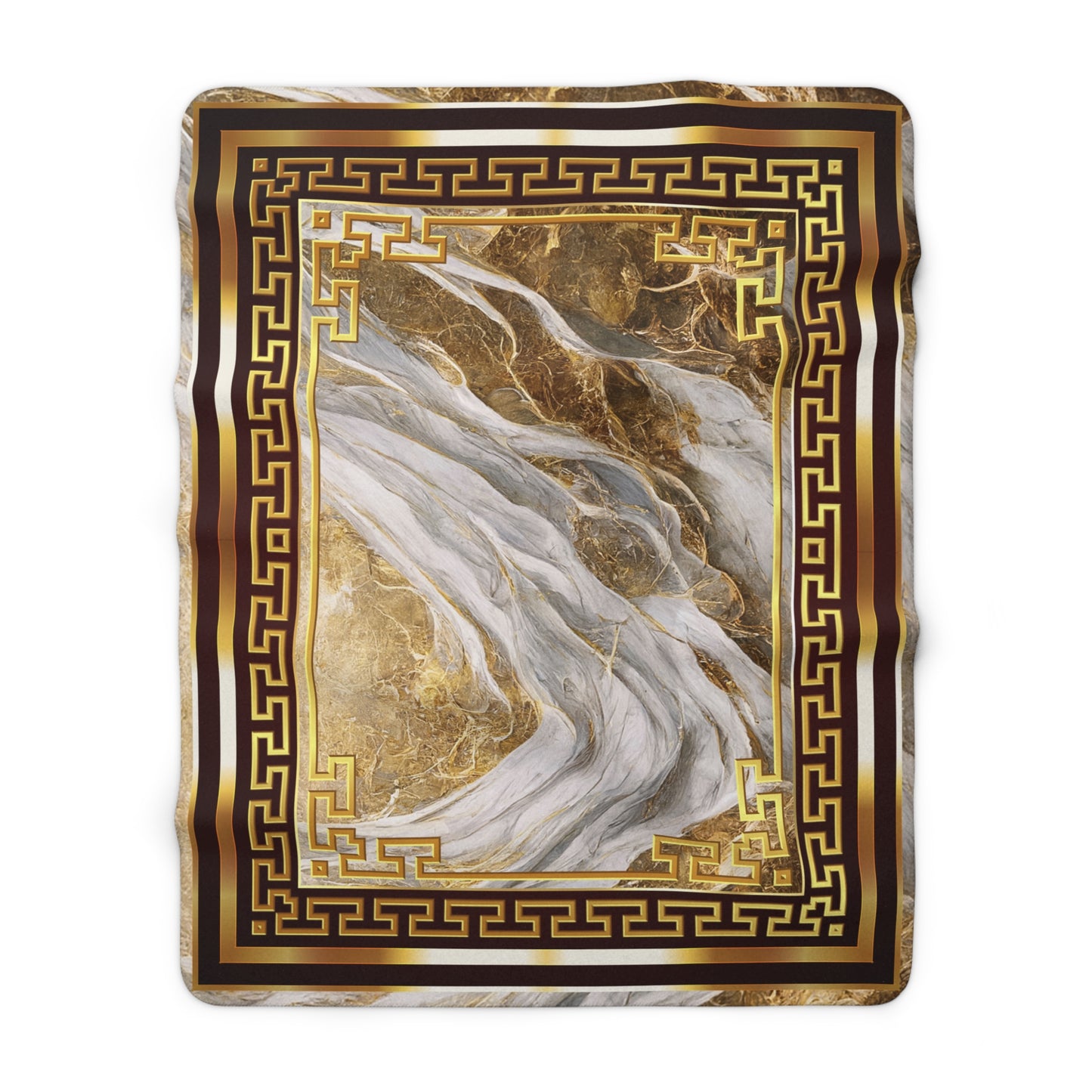 Greek Key GoldWhite Stone Sherpa Fleece Blanket