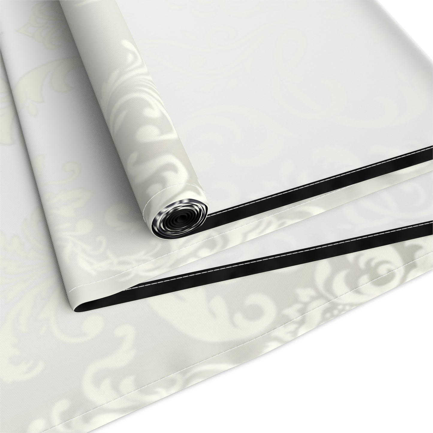 Greek Key Ornate Baroque Cream Black White Table Runner (Cotton, Poly)