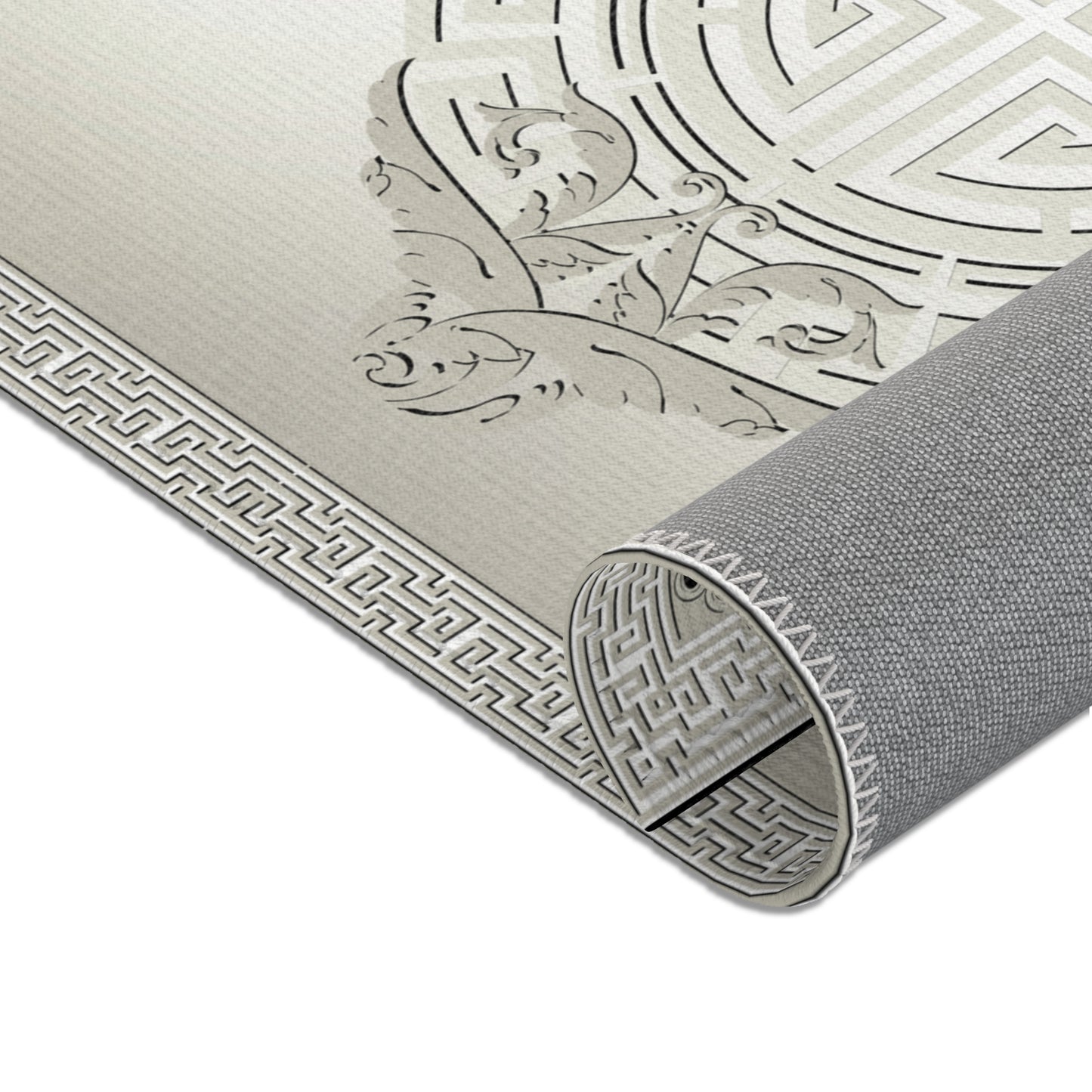 Greek Keys Ornate Khaki Black Trim Area Rugs