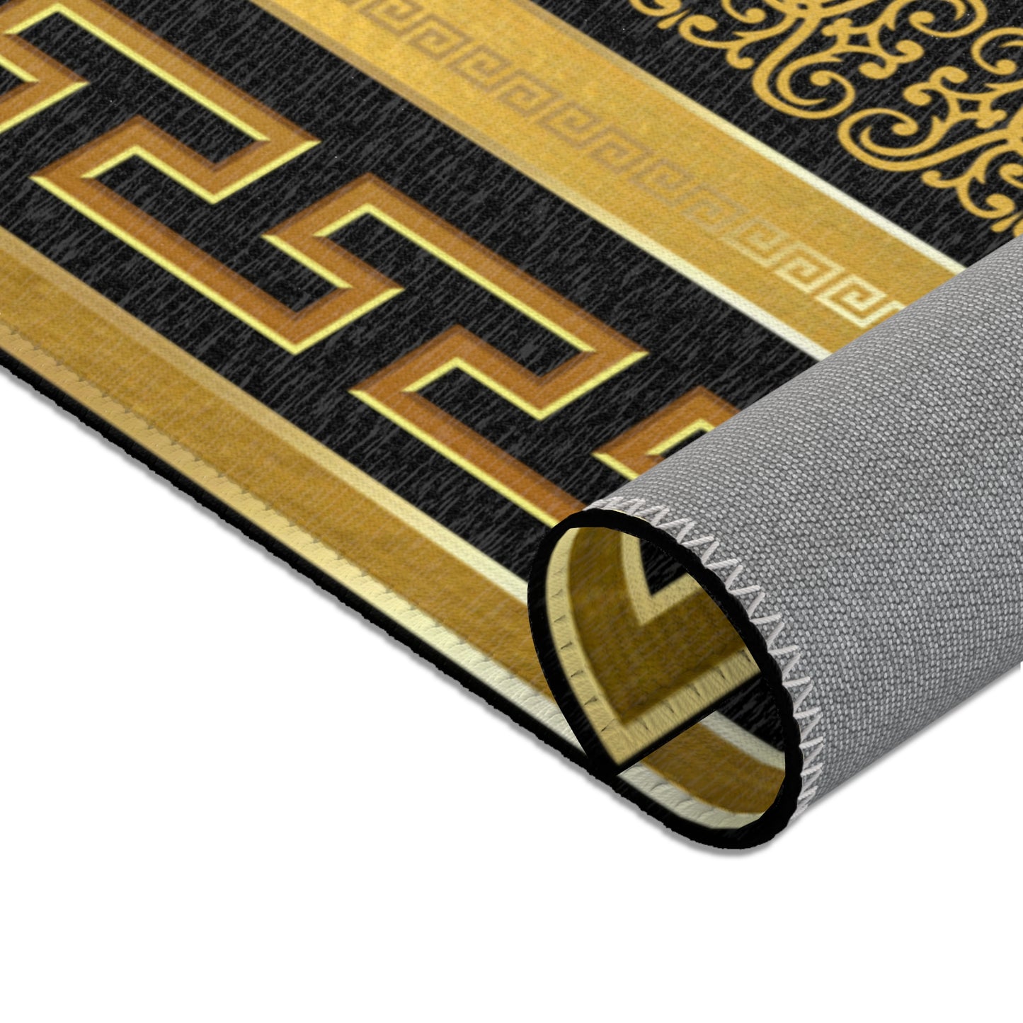 Gold & Black Greek Keys Gold Black Trim Area Rugs