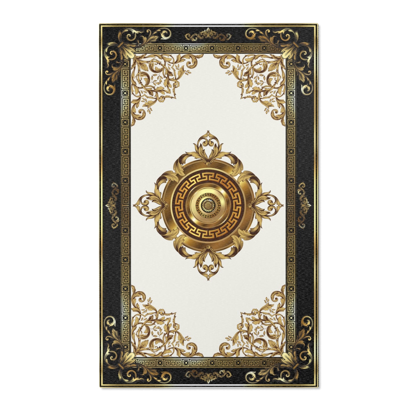 Cream Gold Black Greek Keys Ornate Area Rugs