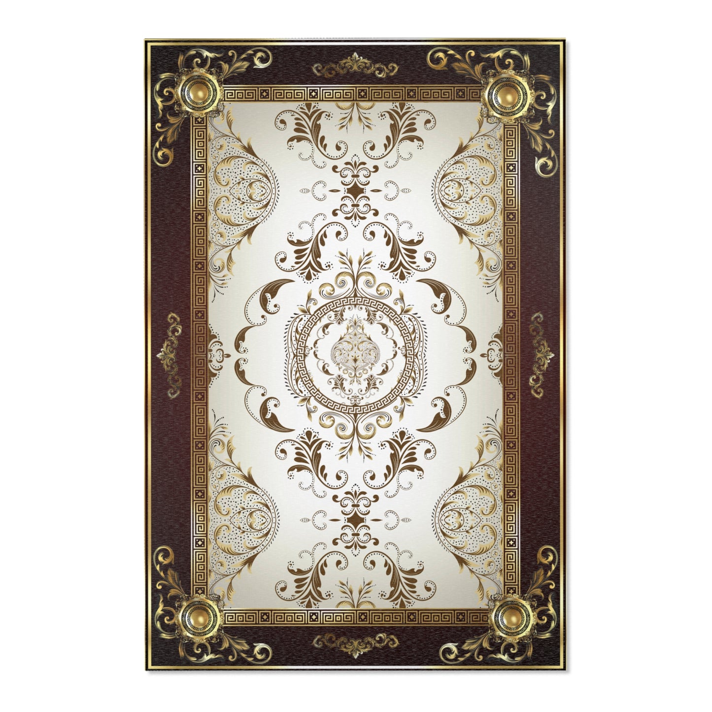 Maroon Khaki Foral Greek Key Area Rugs