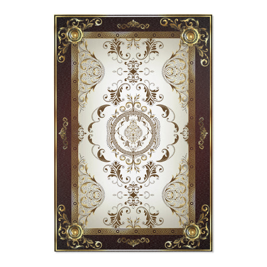 Maroon Khaki Foral Greek Key Area Rugs