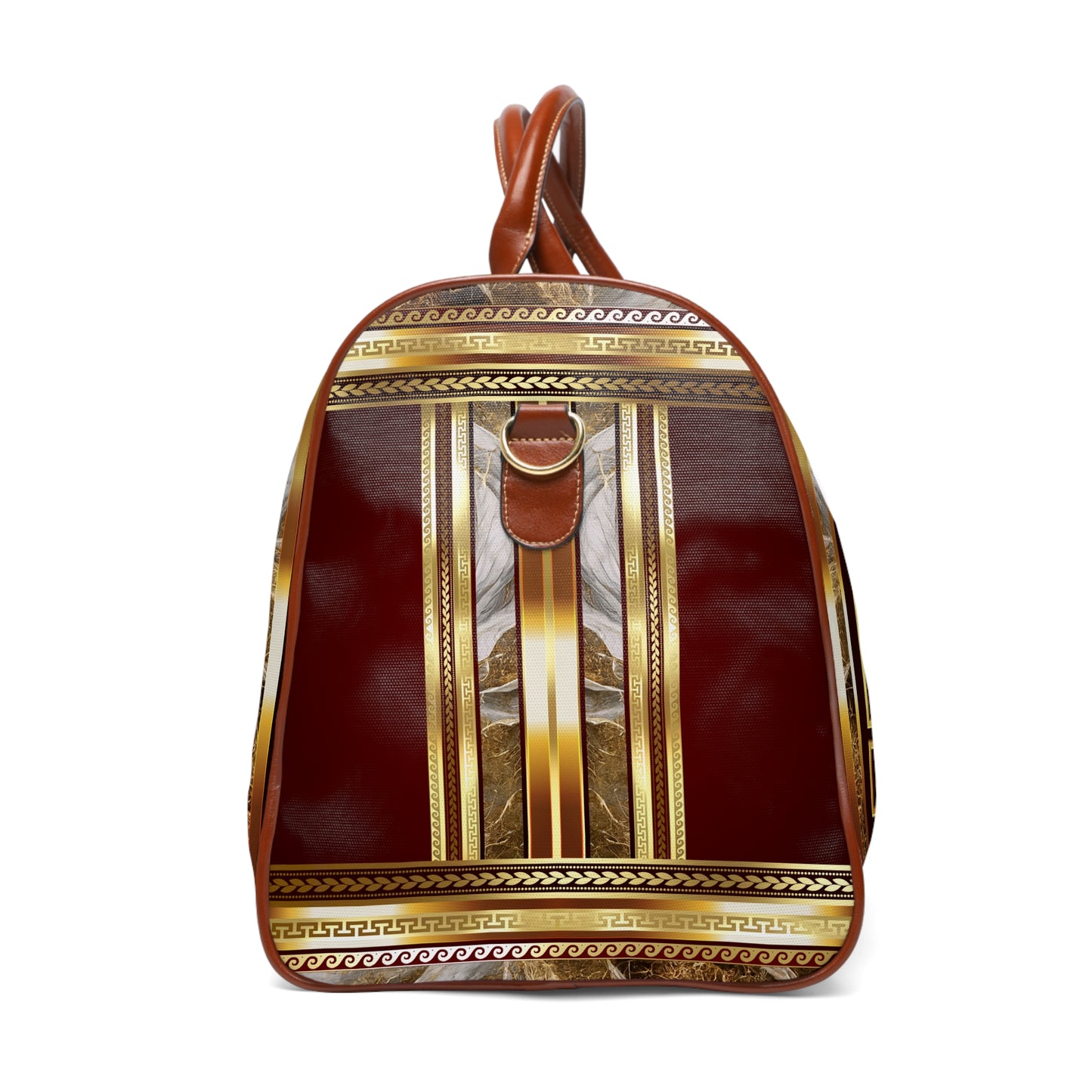 Greek Key Gold Maroon Stone Pattern Waterproof Travel Bag