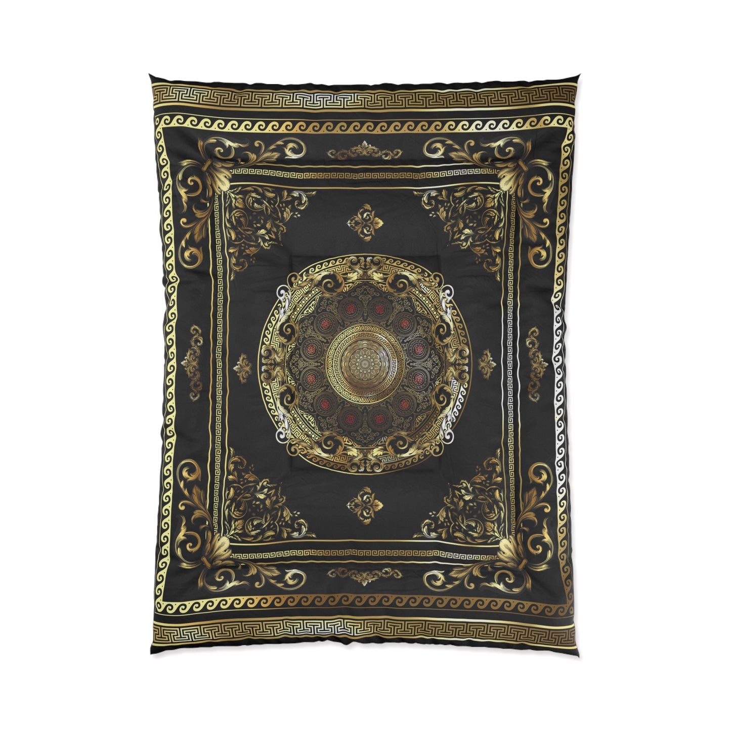 Greek Key Gold Black Red Ornate Baroque Comforter