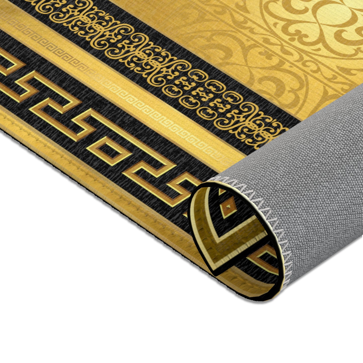 Gold & Black Greek Keys Gold Black Trim Area Rugs