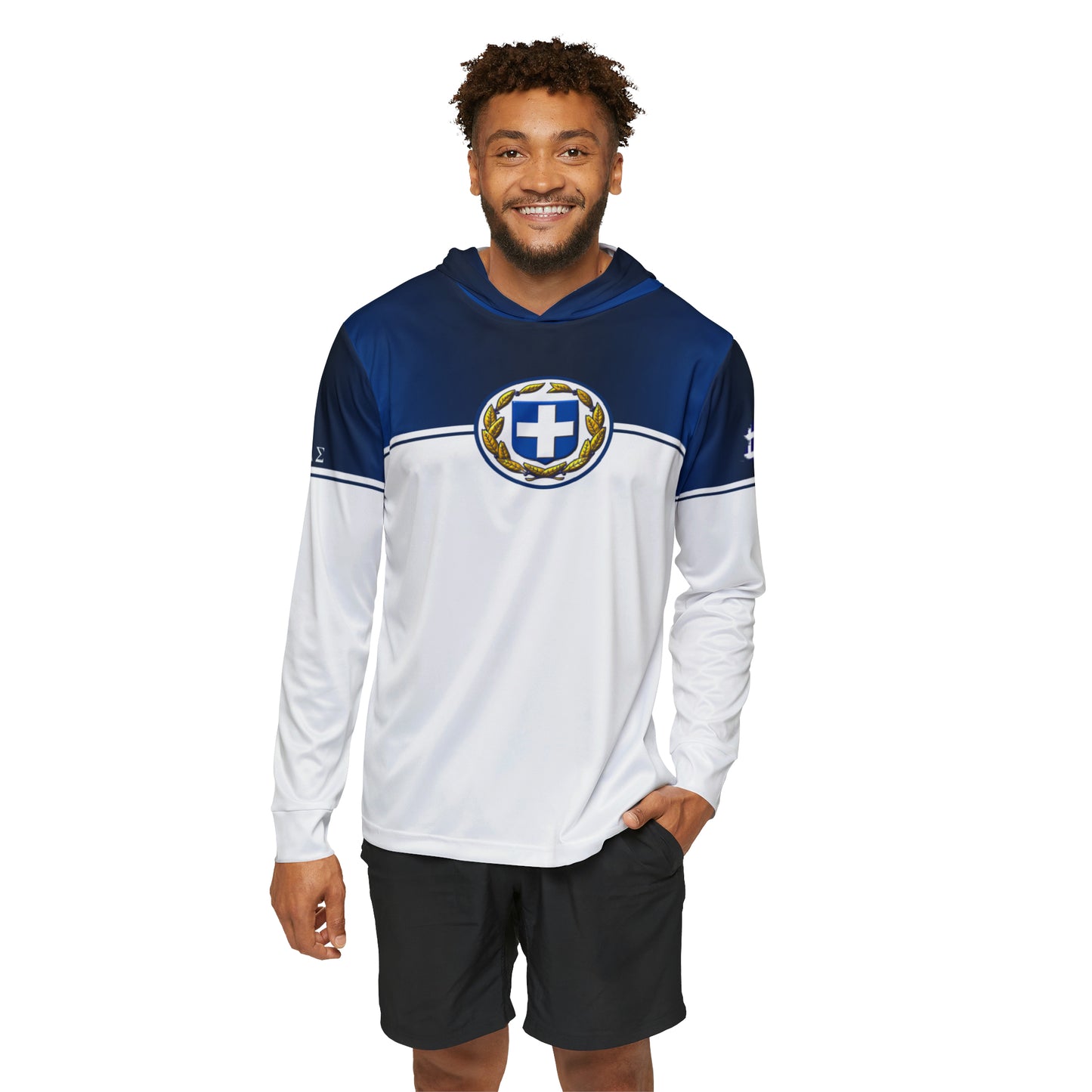 Ellas Greece Blue White Men's Sports Warmup Hoodie