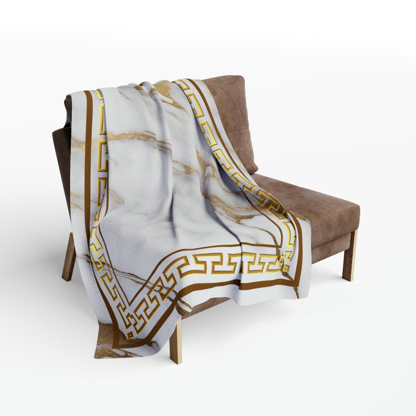 Greek Key Gold White Marbleized Arctic Fleece Blanket