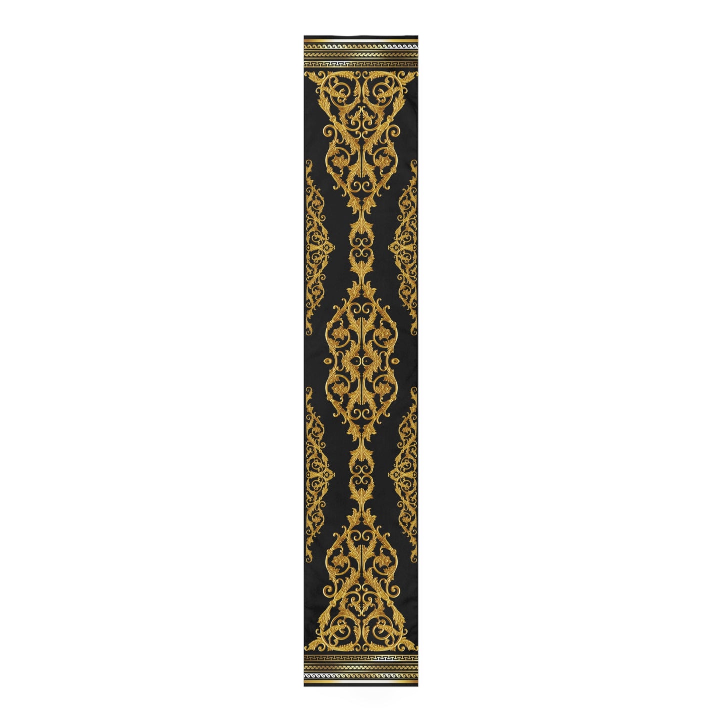 Black Gold Greek Key Ornate Baroque Table Runner