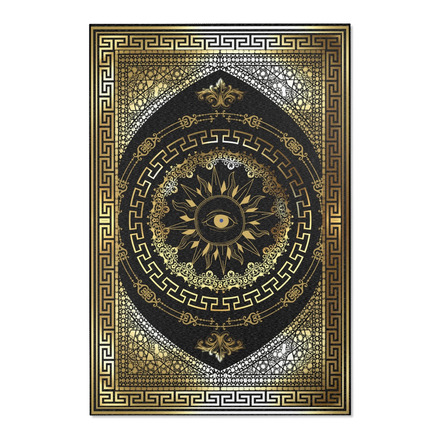 Mati Evil Eye Blue or Mati Sun Gold Ornate Baroque Area Rugs