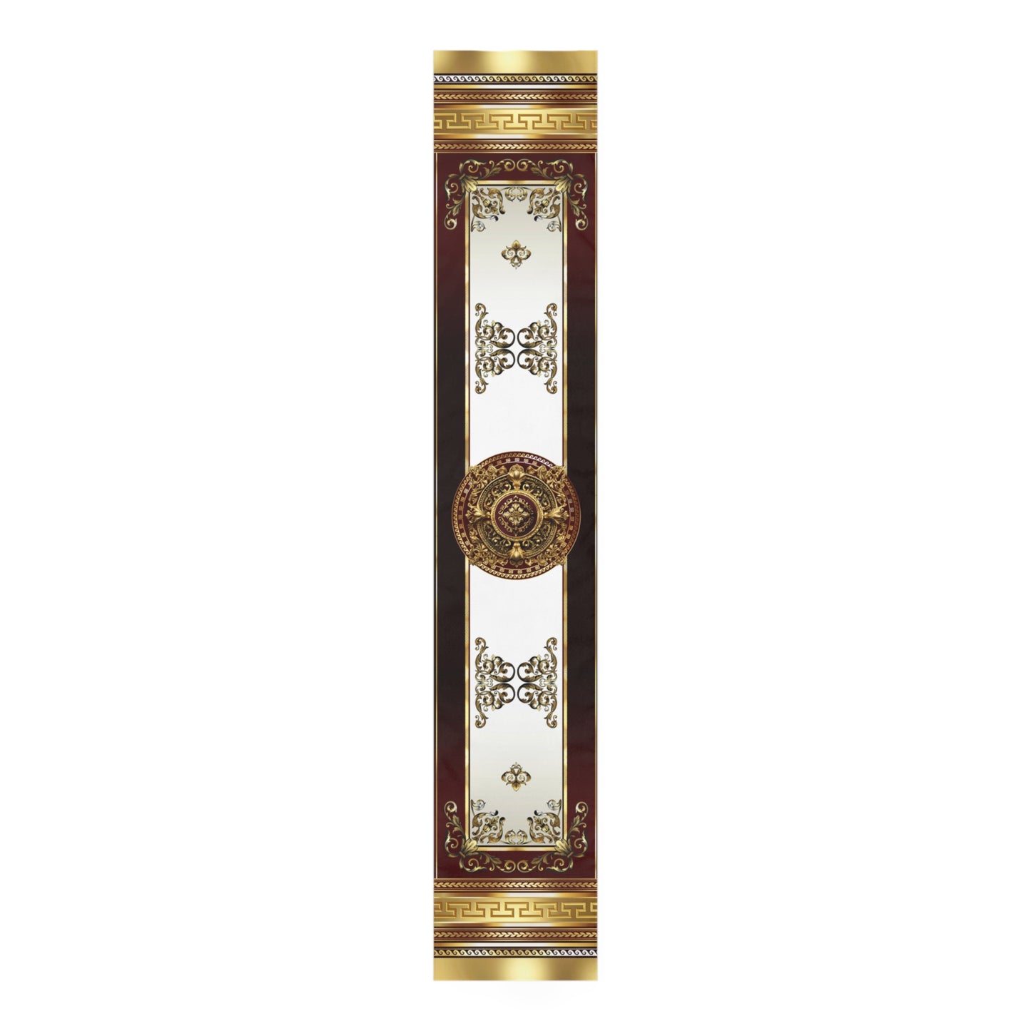 Greek Key Gold Black Maroon Cream Table Runner