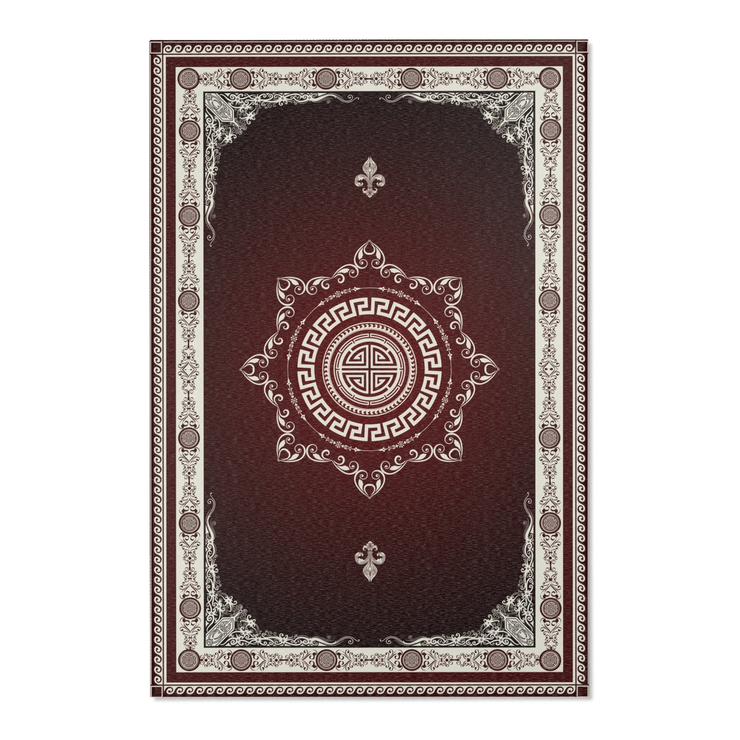 Ornate Greek Keys Maroon Khaki Area Rugs
