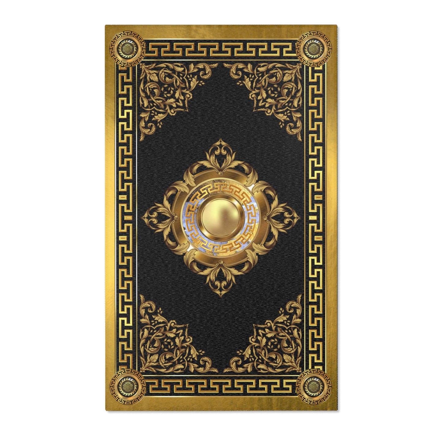 Ornate Baroque Gold Black Medallion Area Rugs