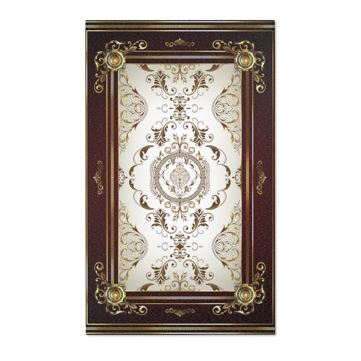 Maroon Khaki Foral Greek Key Area Rugs