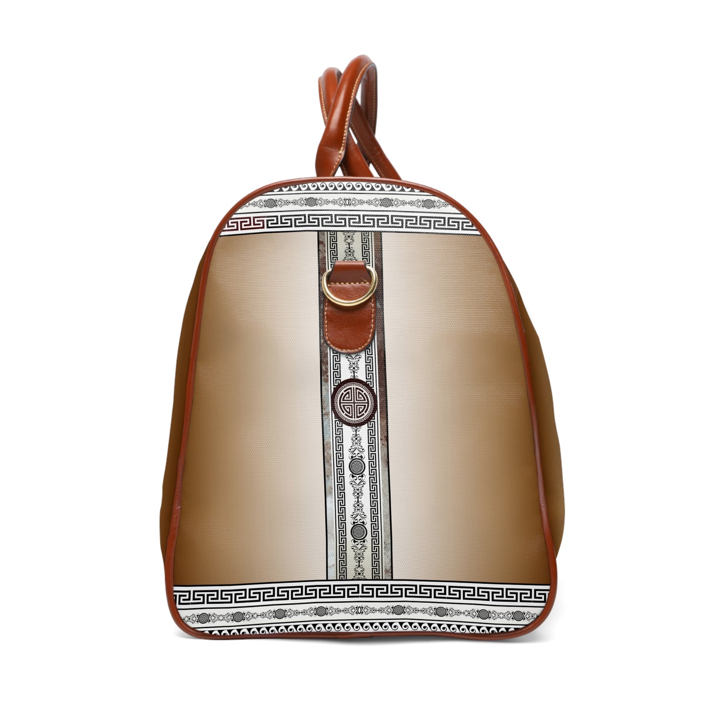 Greek Key Brown Khaki White Waterproof Travel Bag