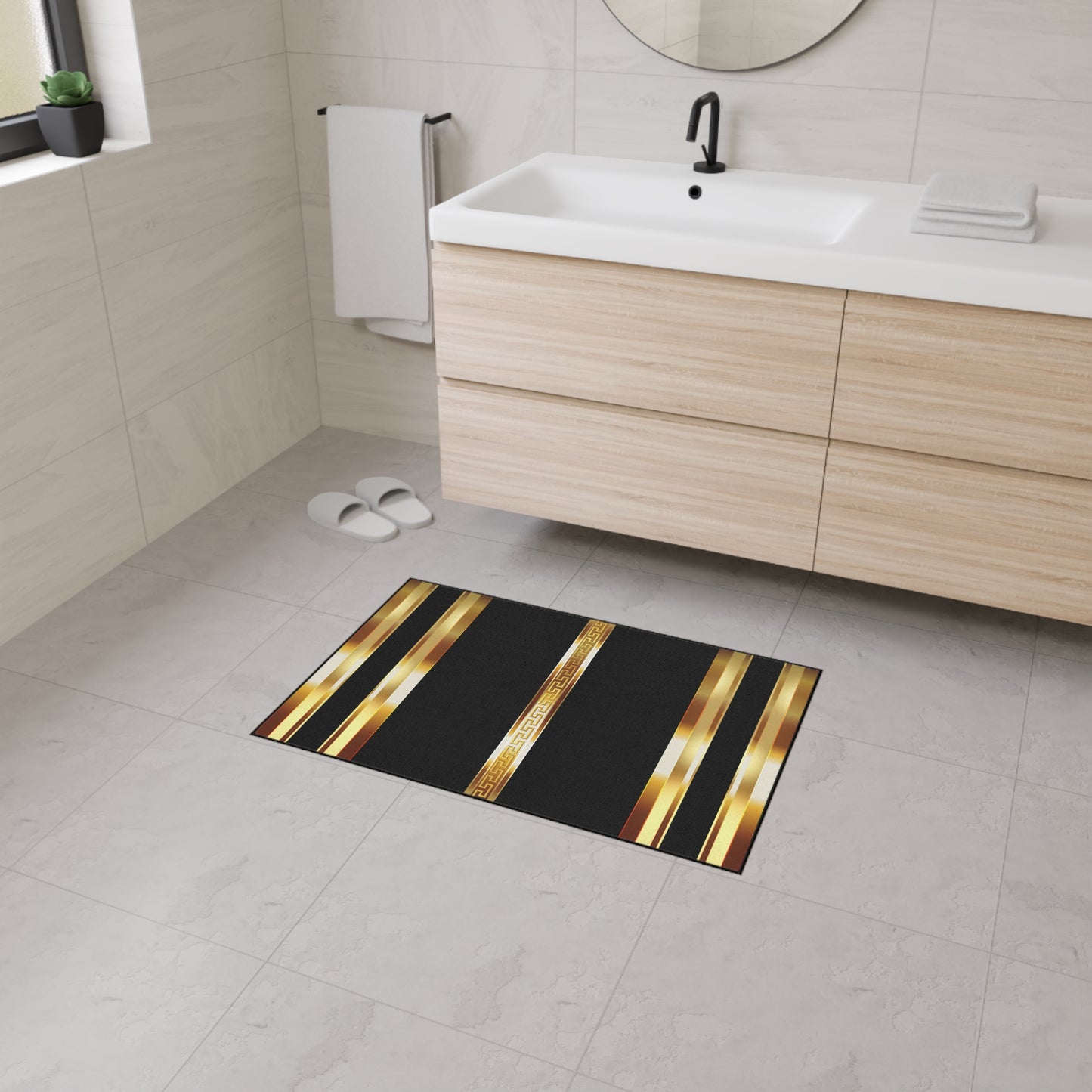 Black Gold Greek Key Heavy Duty Door/Kitchen/Bath Floor Mat