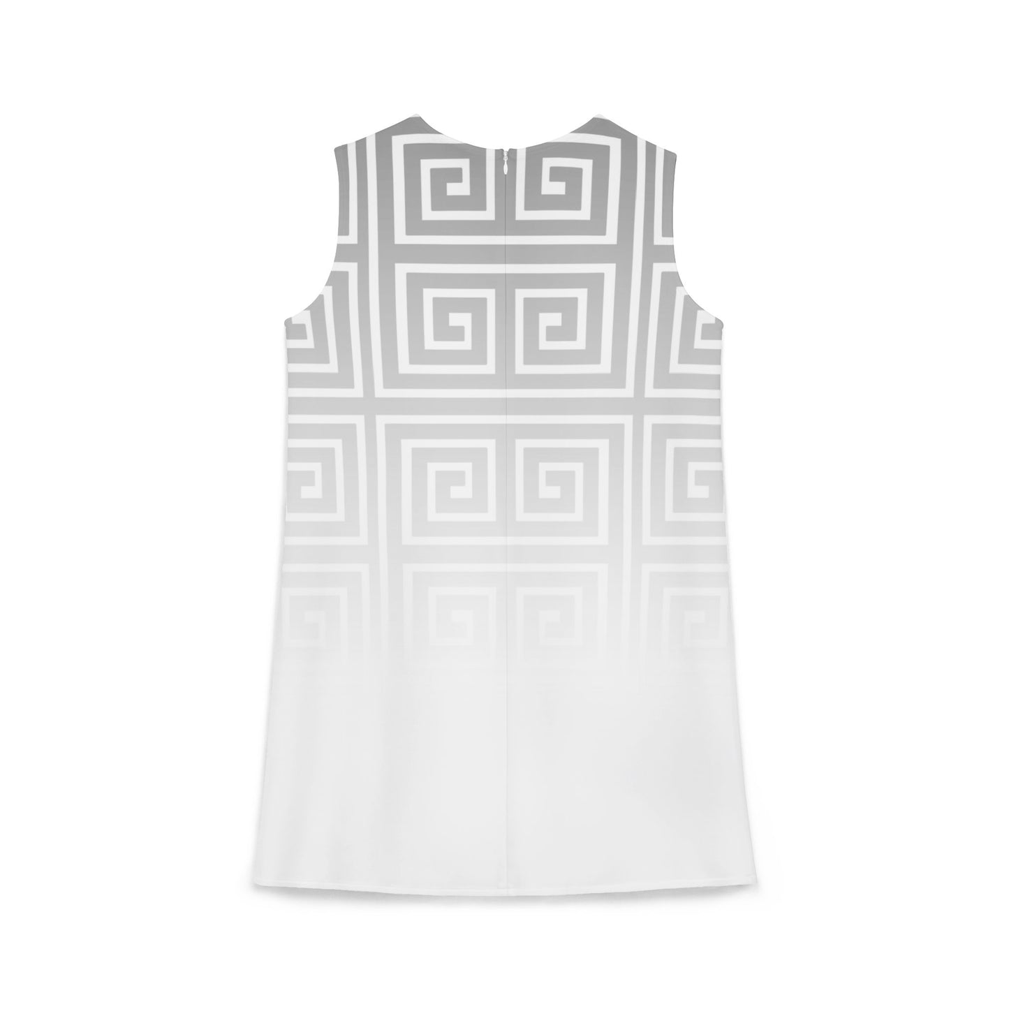 Gray White Greek Key Black A-line Sleeveless Dress