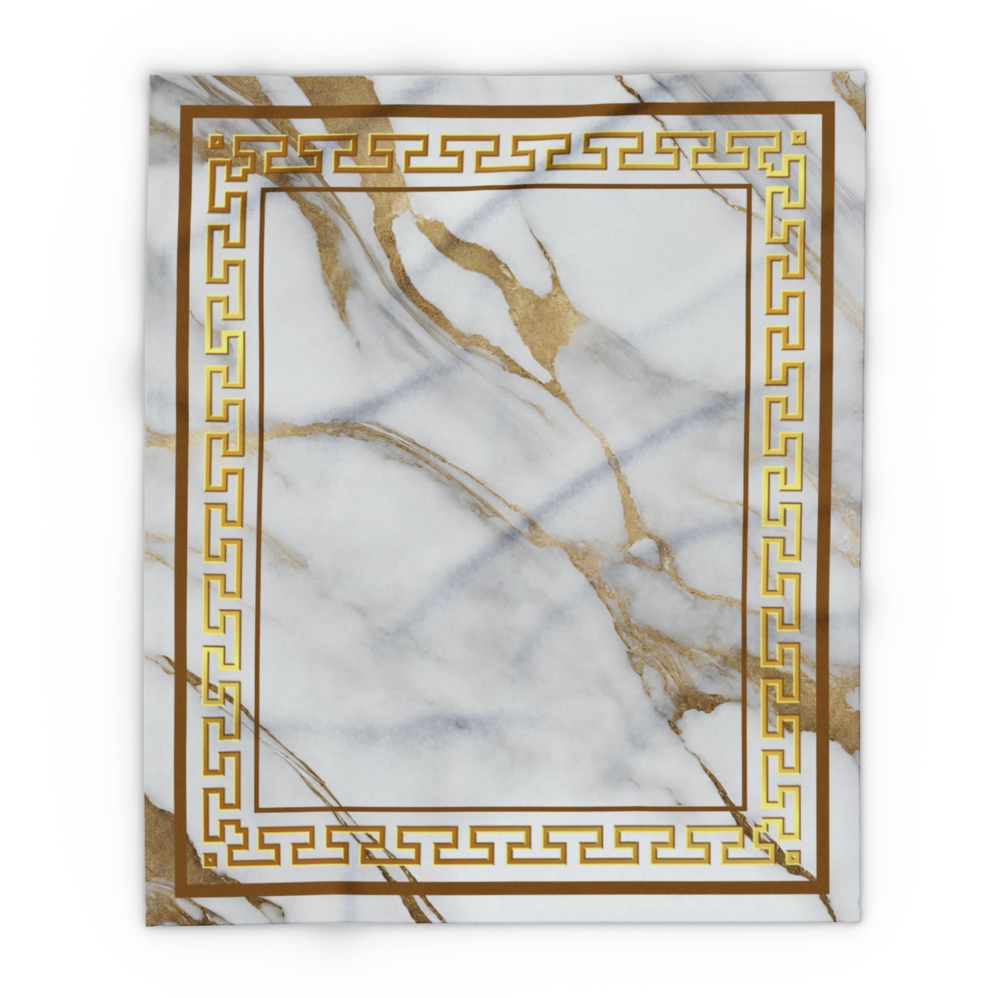Greek Key Gold White Marbleized Arctic Fleece Blanket