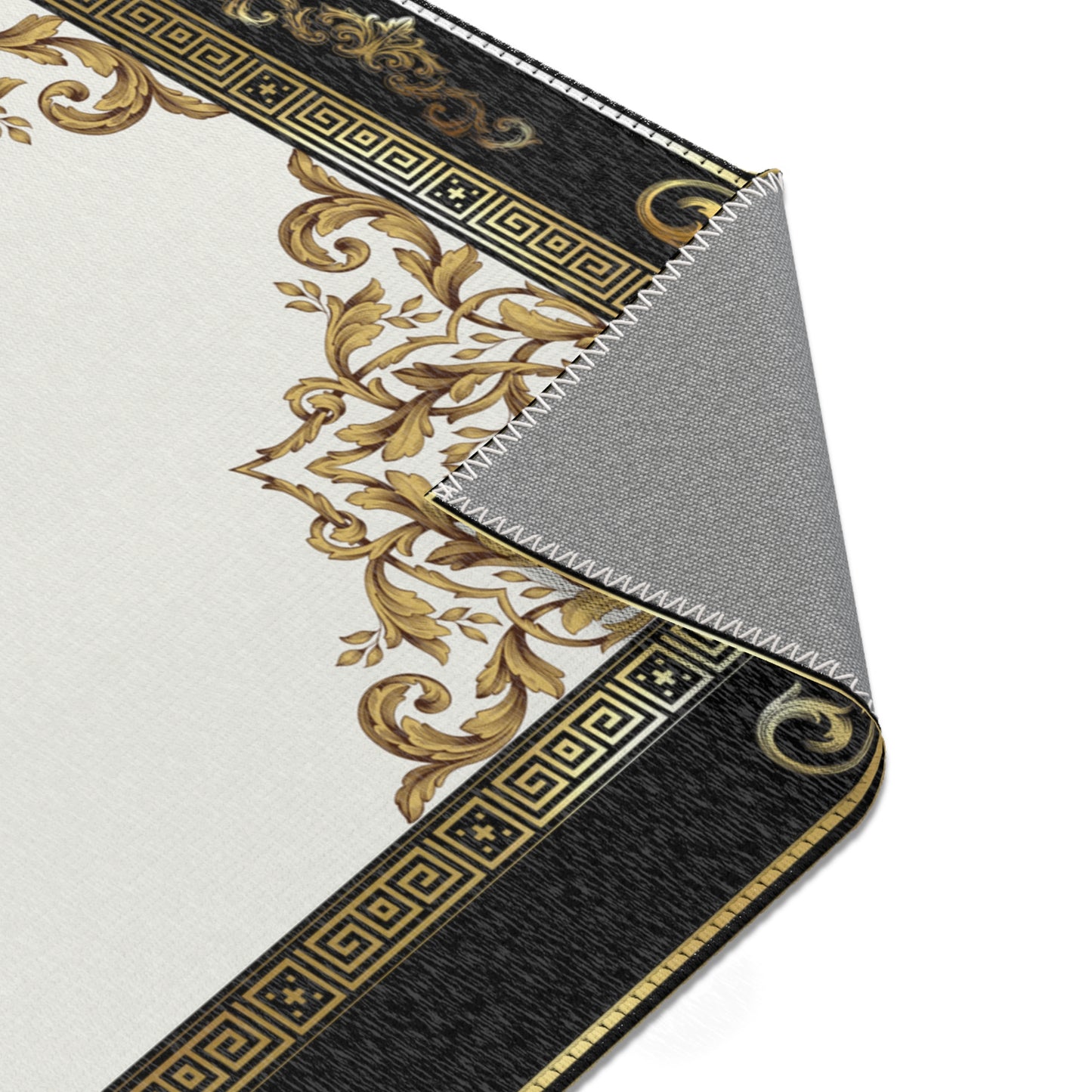 Cream Gold Black Greek Keys Ornate Area Rugs