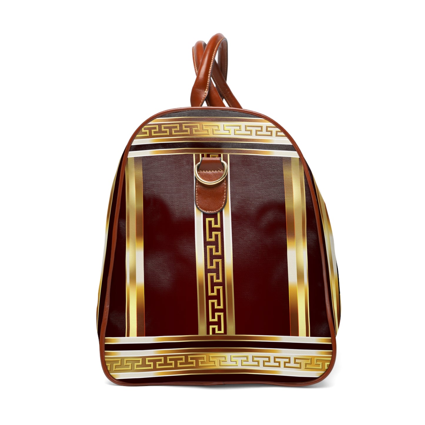 Gold Greek Keys Maroon Waterproof Travel Bag