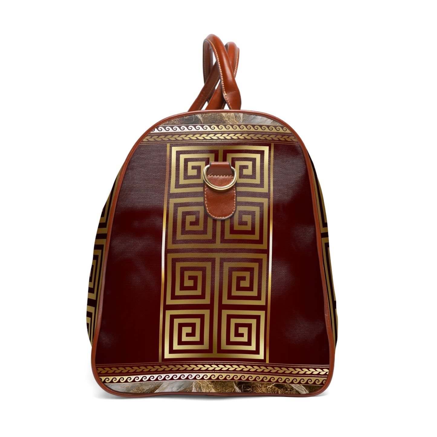 Maroon Gold Black Large Greek Key Waterproof Travel Bag