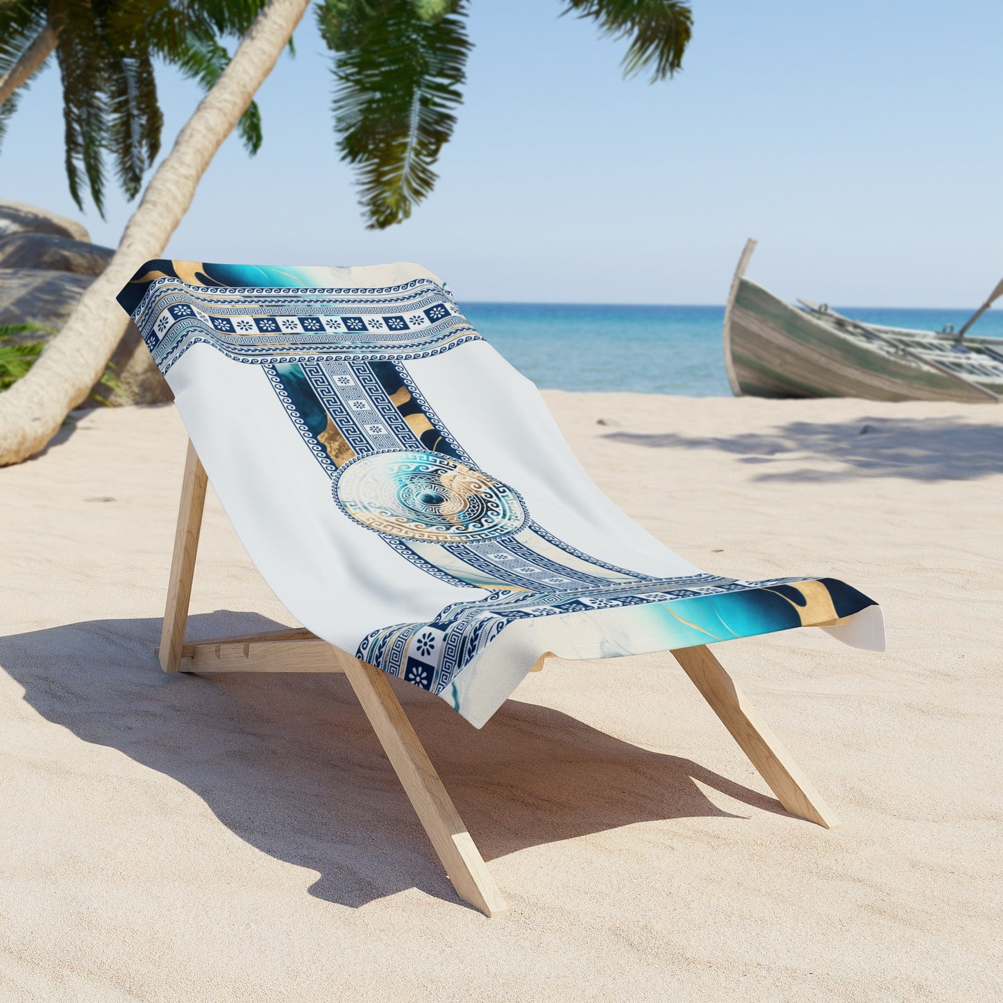 Greek Key Blue Colorful Stone Beach Towel