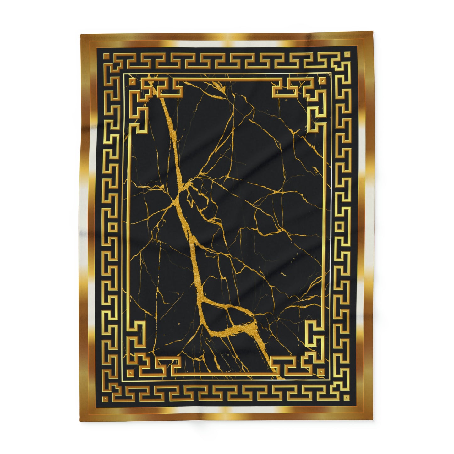 Greek Key Gold Black Marbleized Arctic Fleece Blanket