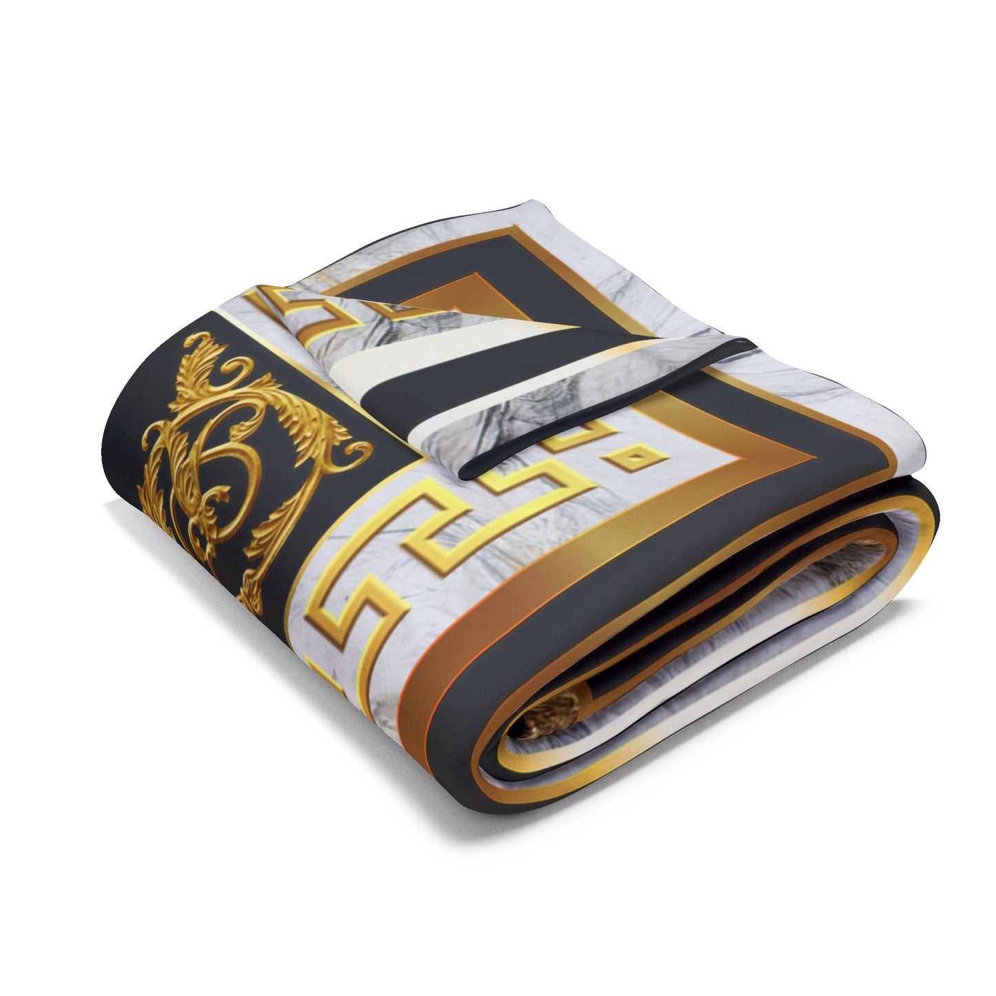 Greek Key Gold Black White Stone Baroque Arctic Fleece Blanket