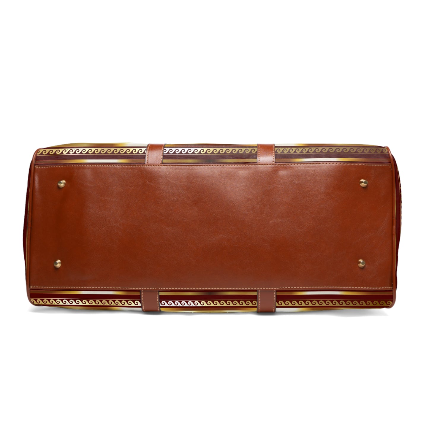 Gold Greek Key Maroon Trim Waterproof Travel Bag