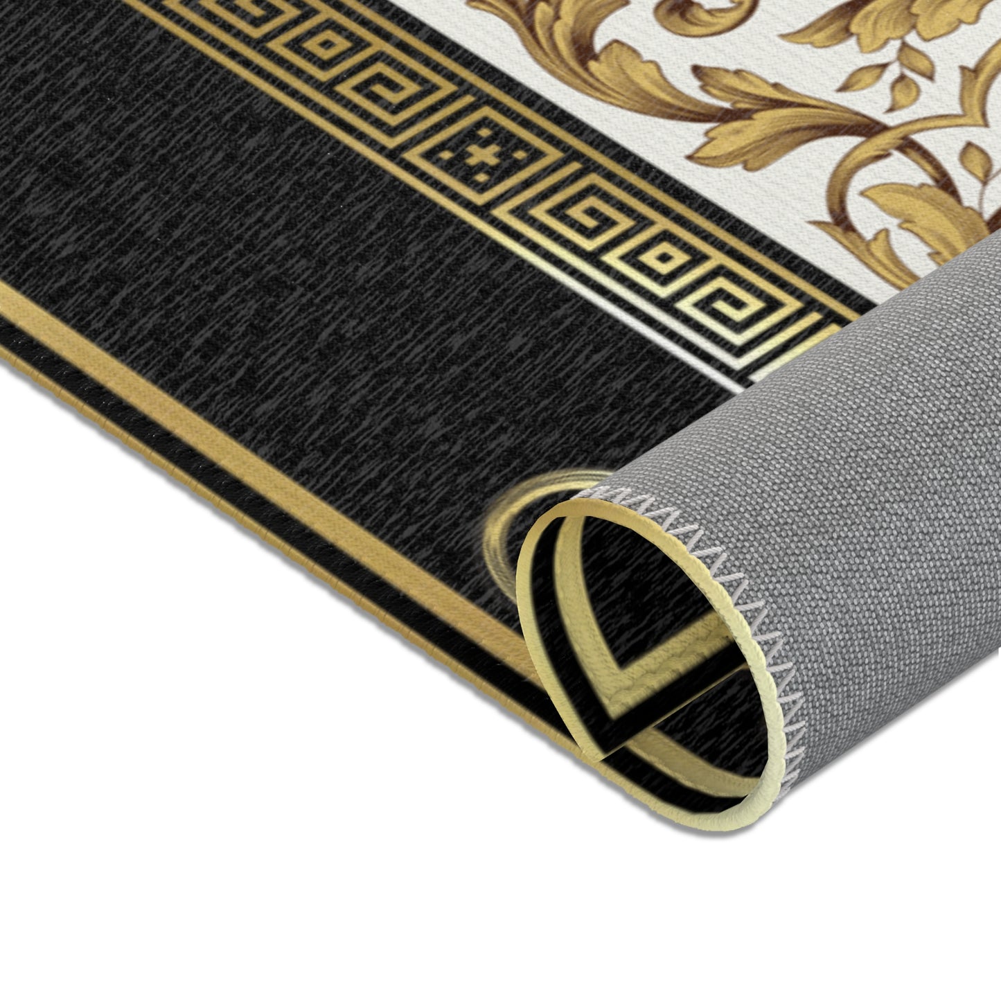 Cream Gold Black Greek Keys Ornate Area Rugs