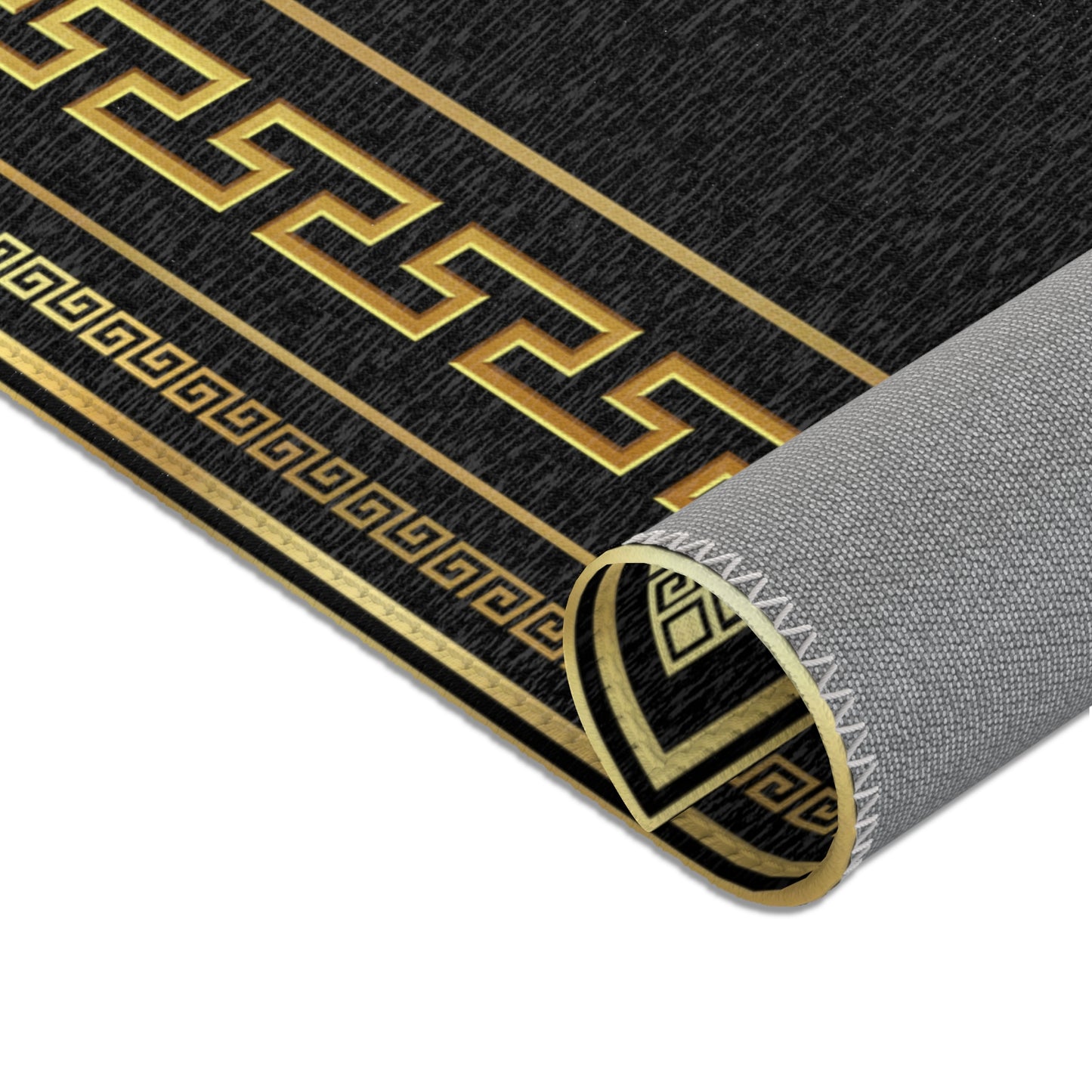 Black Gold Greek Keys Ornate Runner Rug