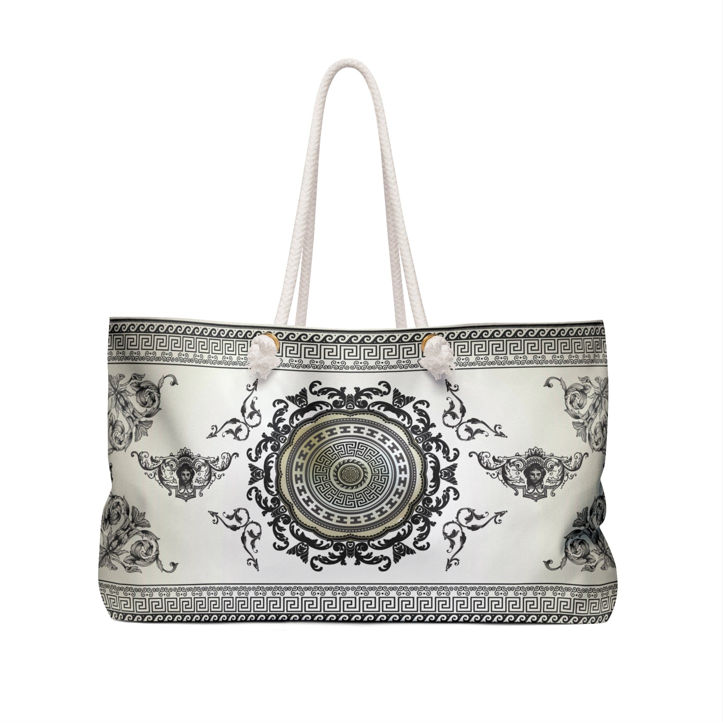 Angel Wings Greek Key Cream Black Ornate Weekender Bag
