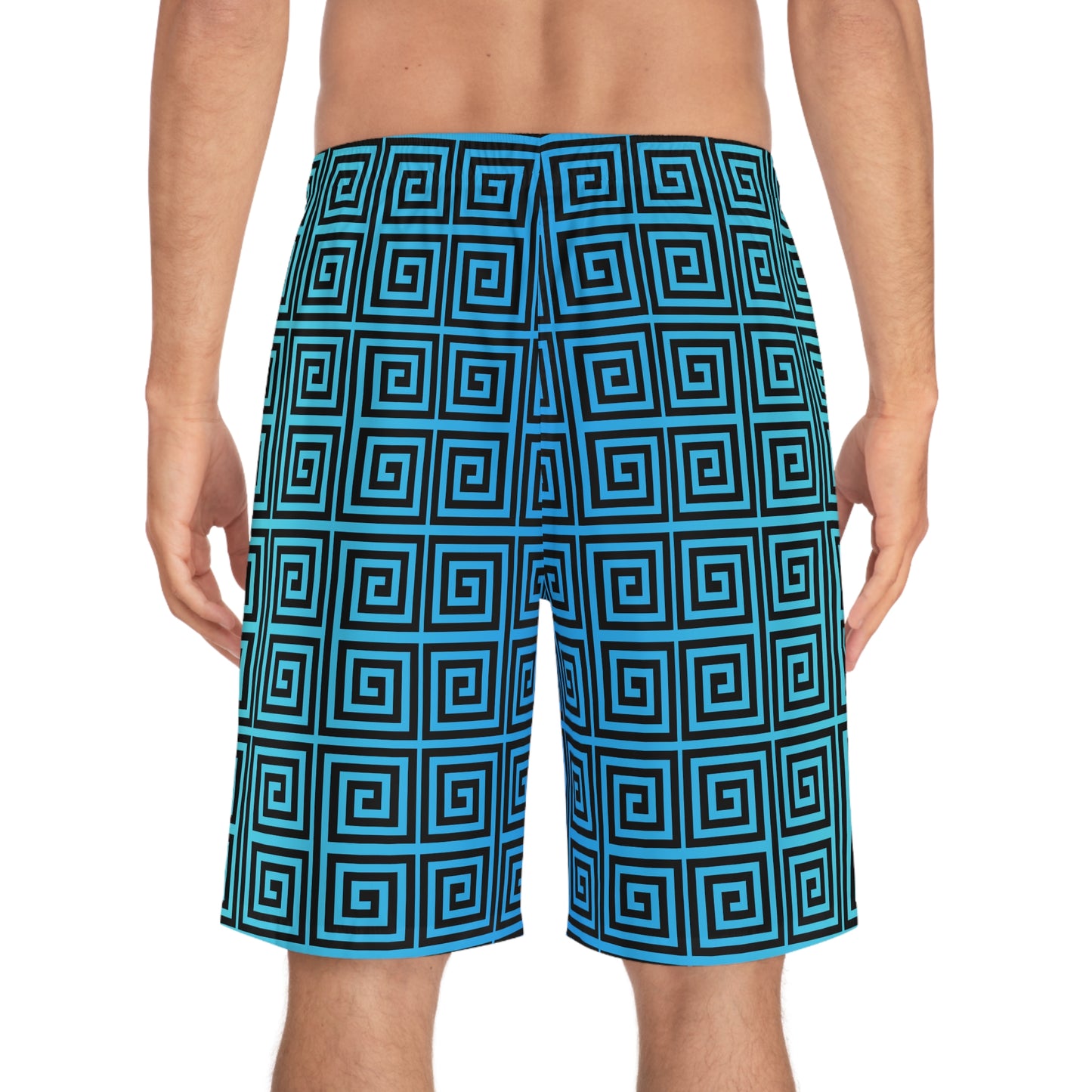 Aqua Greek Key Men's Board Shorts Yanni Collection