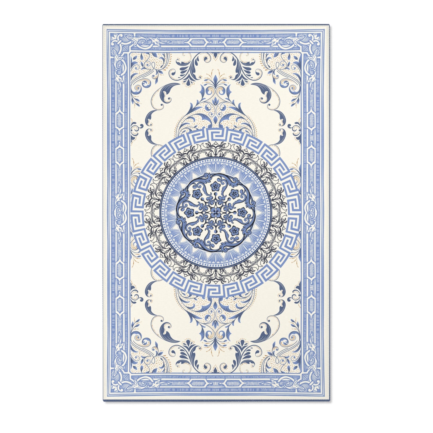 Blue Ornate Baroque Greek Key Area Rugs