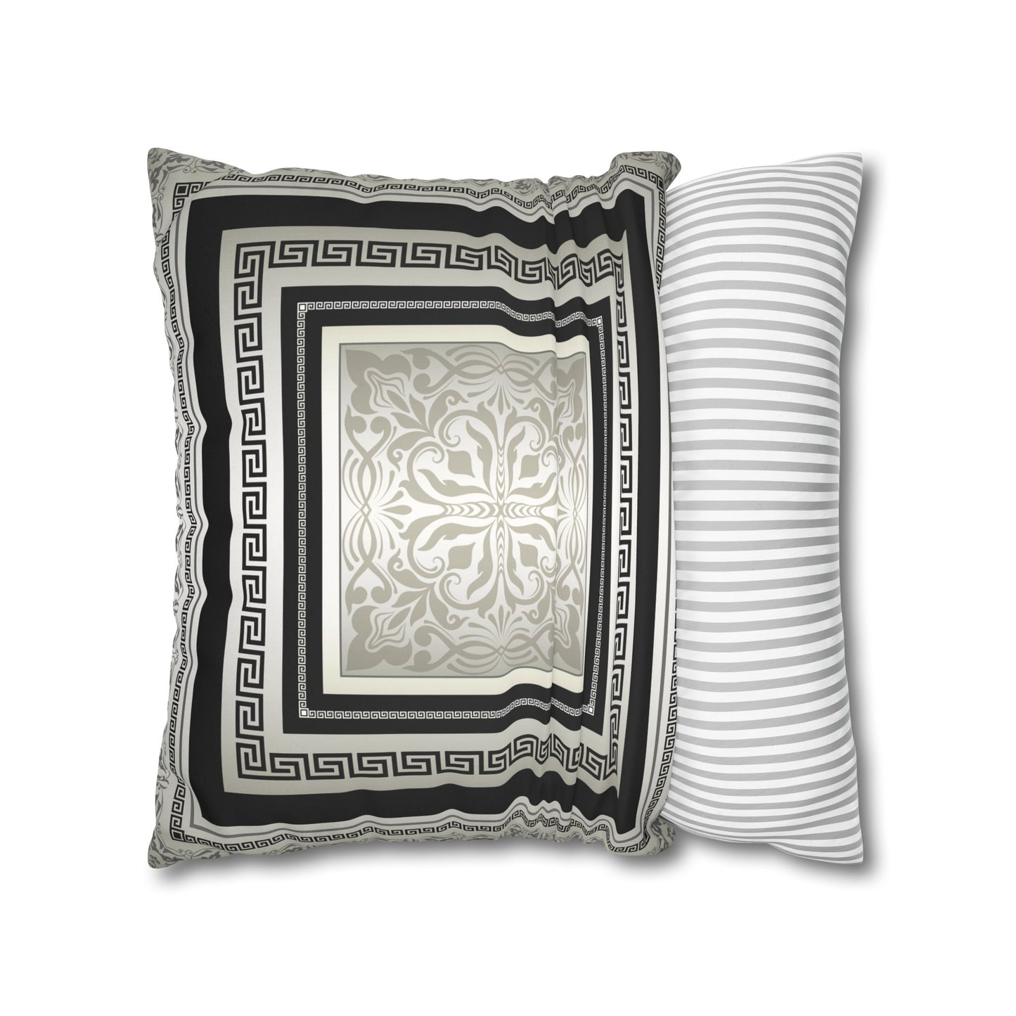 Greek Keys Cream Gray Black Faux Suede Square Pillow Case