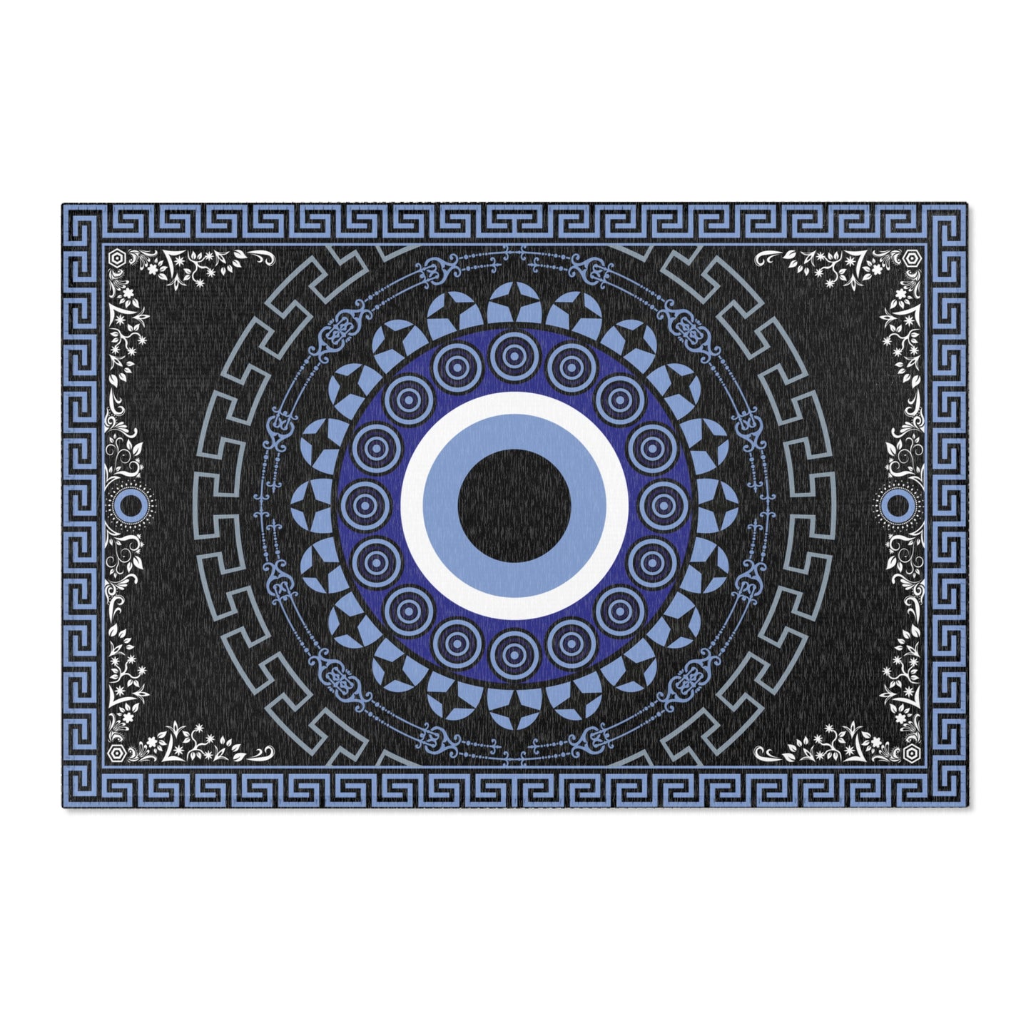 Mati Evil Eye Blue or Mati Sun Gold Ornate Baroque Area Rugs