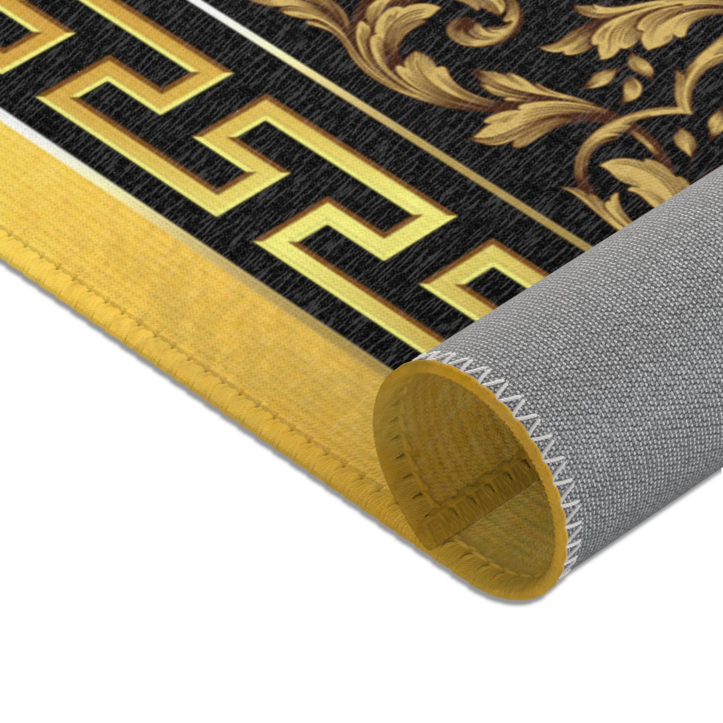 Ornate Baroque Gold Black Medallion Area Rugs