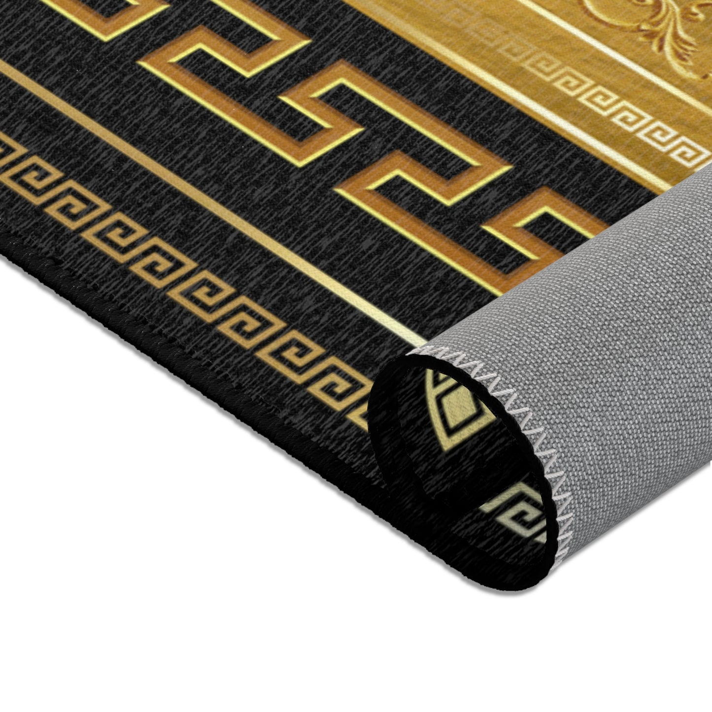 Baroque Gold Black Greek Key Ornate Area Rugs