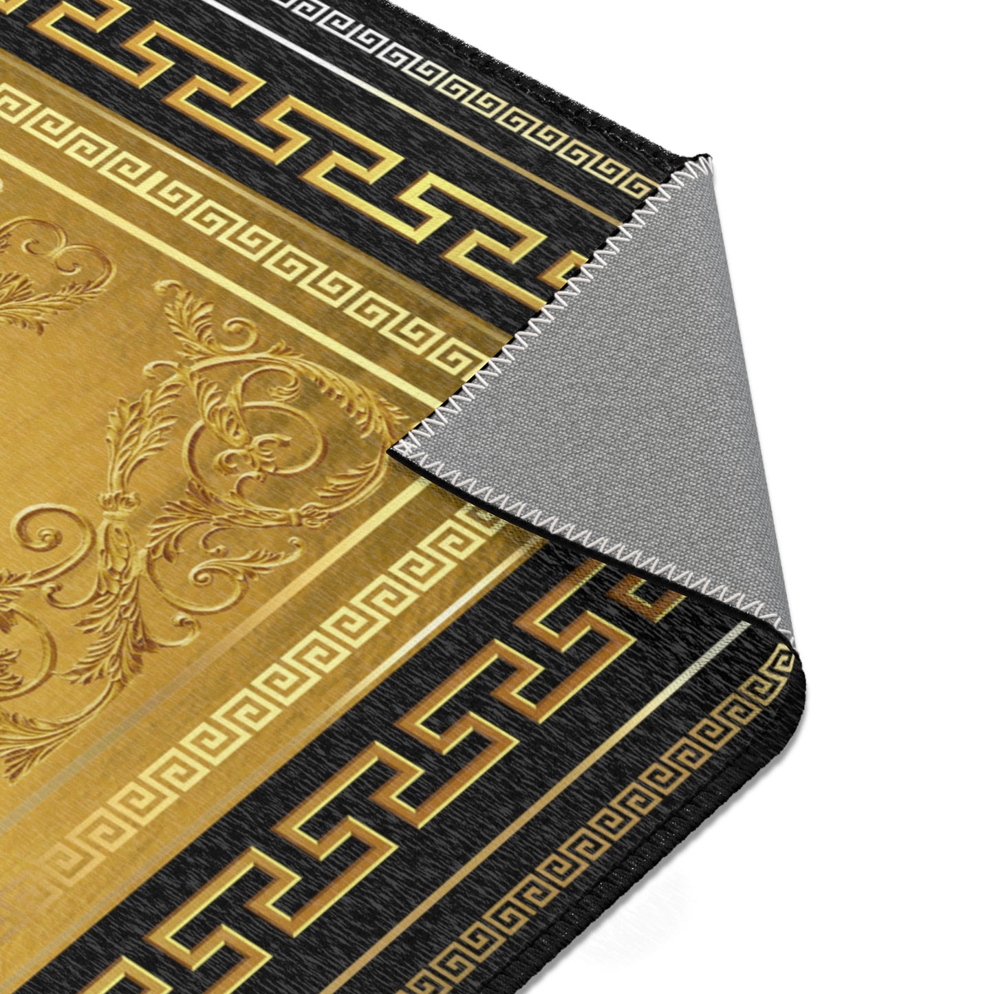 Baroque Gold Black Greek Key Ornate Area Rugs
