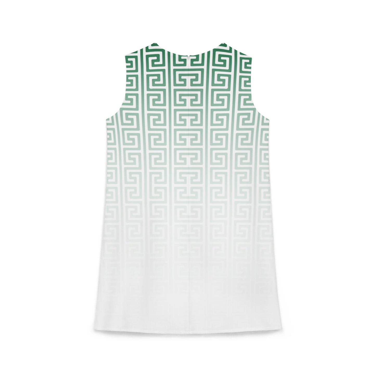 Green White Greek Key Black A-line Sleeveless Dress