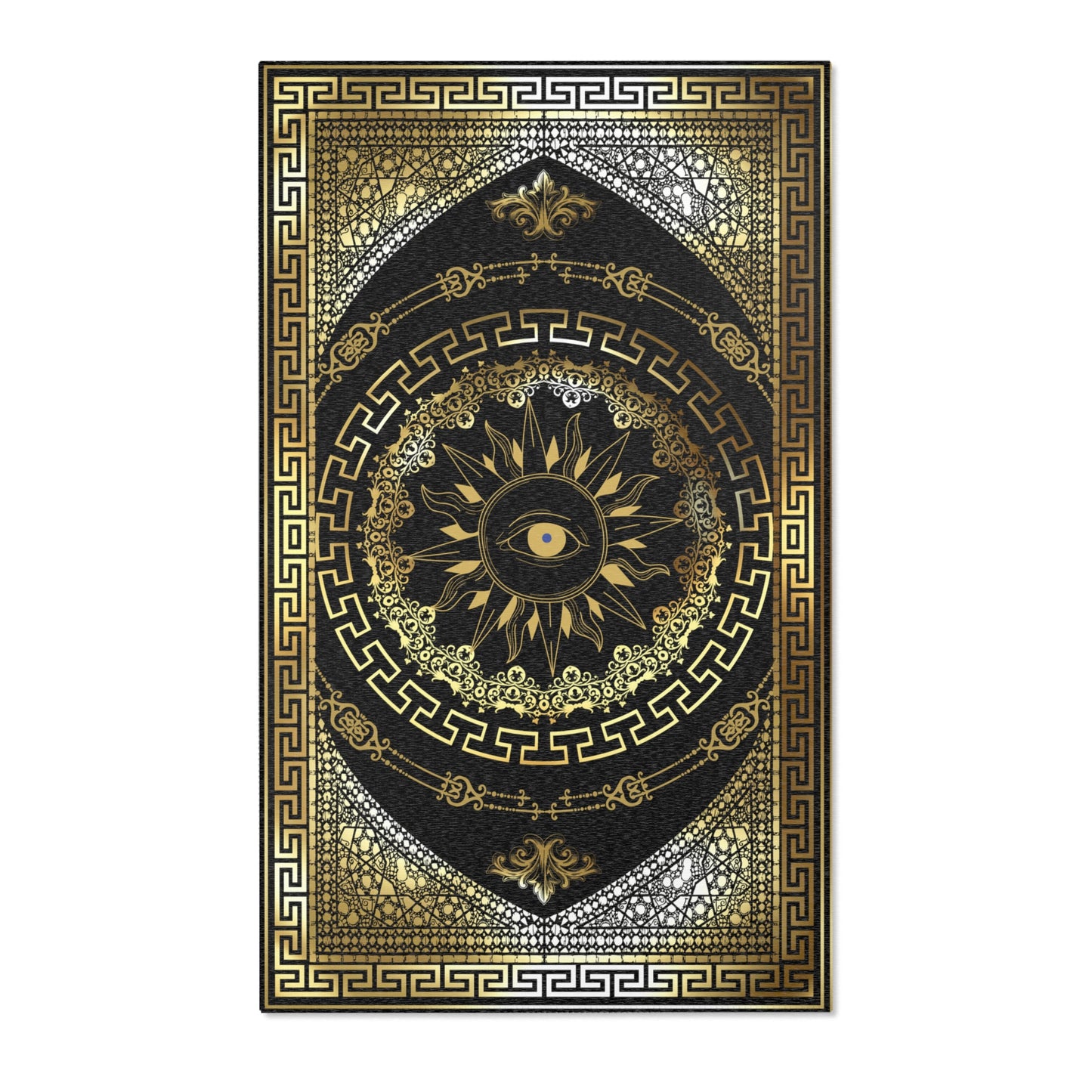 Mati Evil Eye Blue or Mati Sun Gold Ornate Baroque Area Rugs