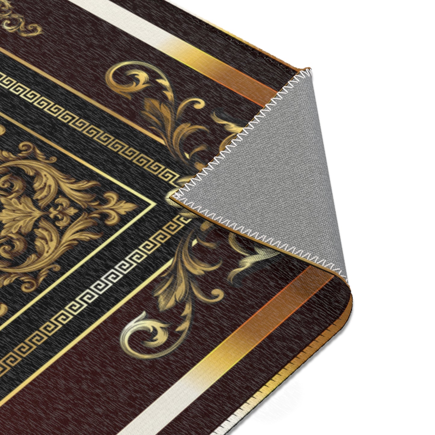 Baroque Gold Black Maroon Greek Key Ornate Area Rugs