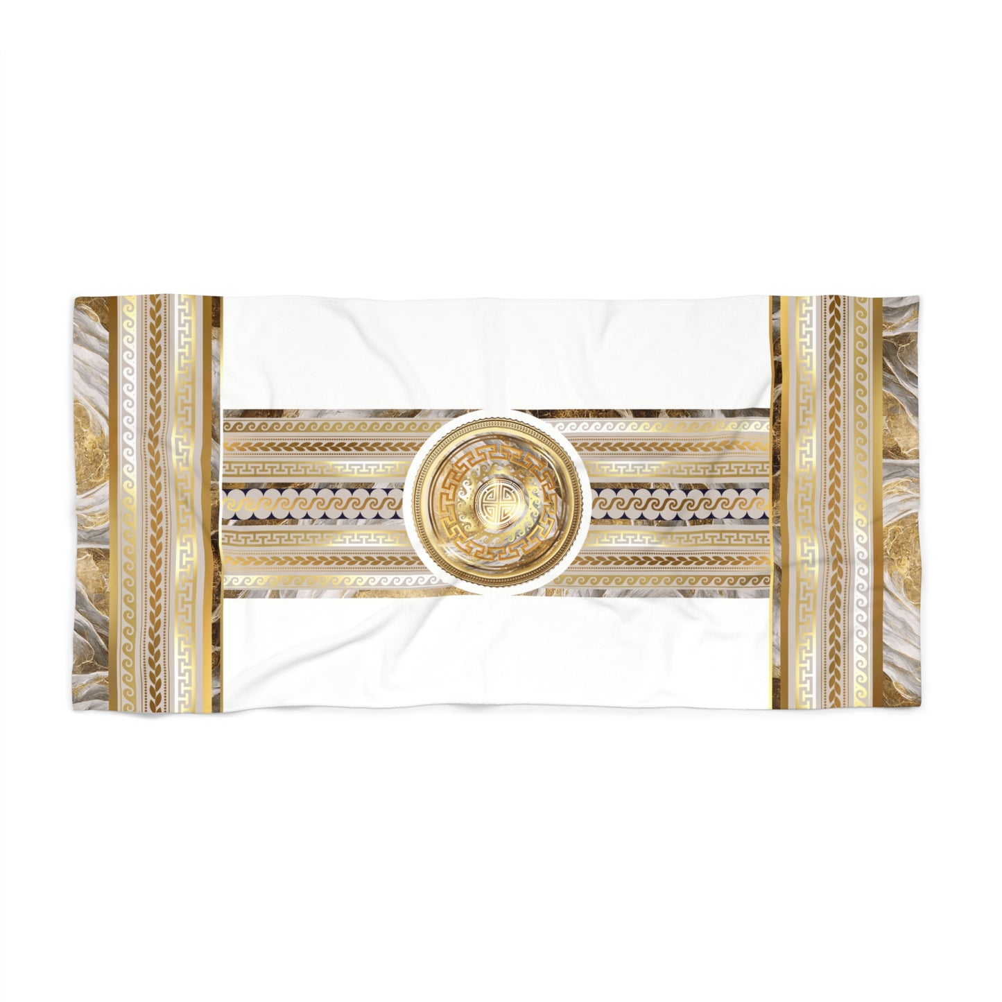 Greek Key White Gold Greek Key Beach Towel