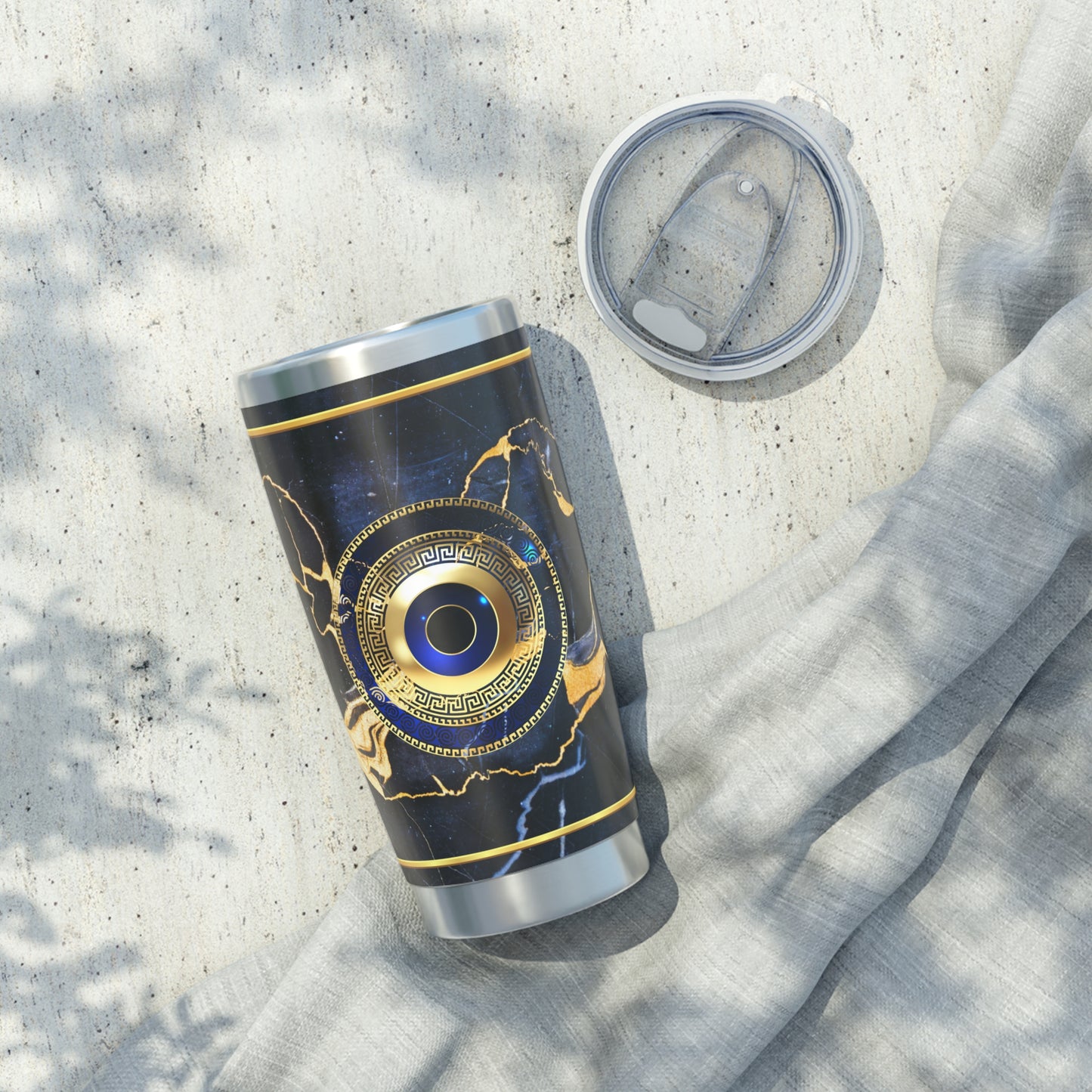 Evil Eye Greek Key Blue Gold Stainless Tumbler 20oz