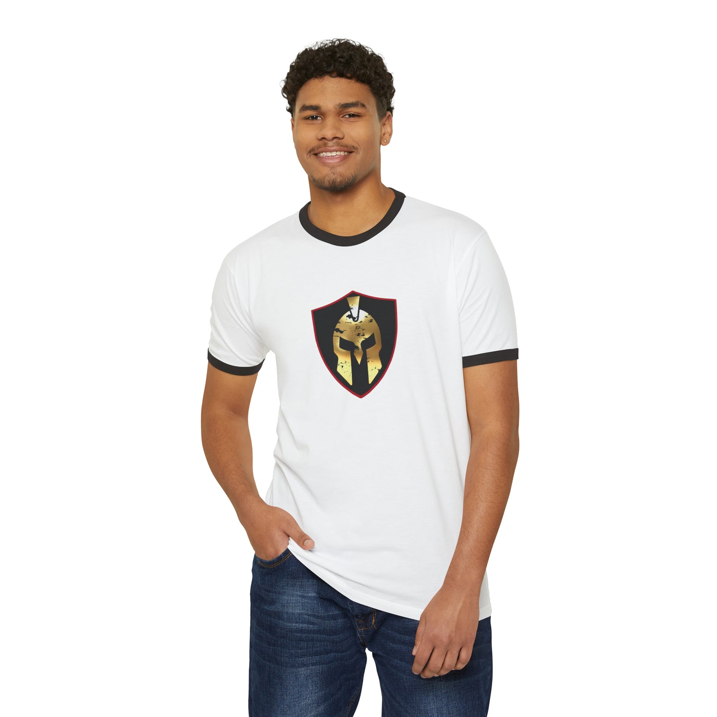 Spartan Helmet Gold Unisex Cotton Ringer T-Shirt