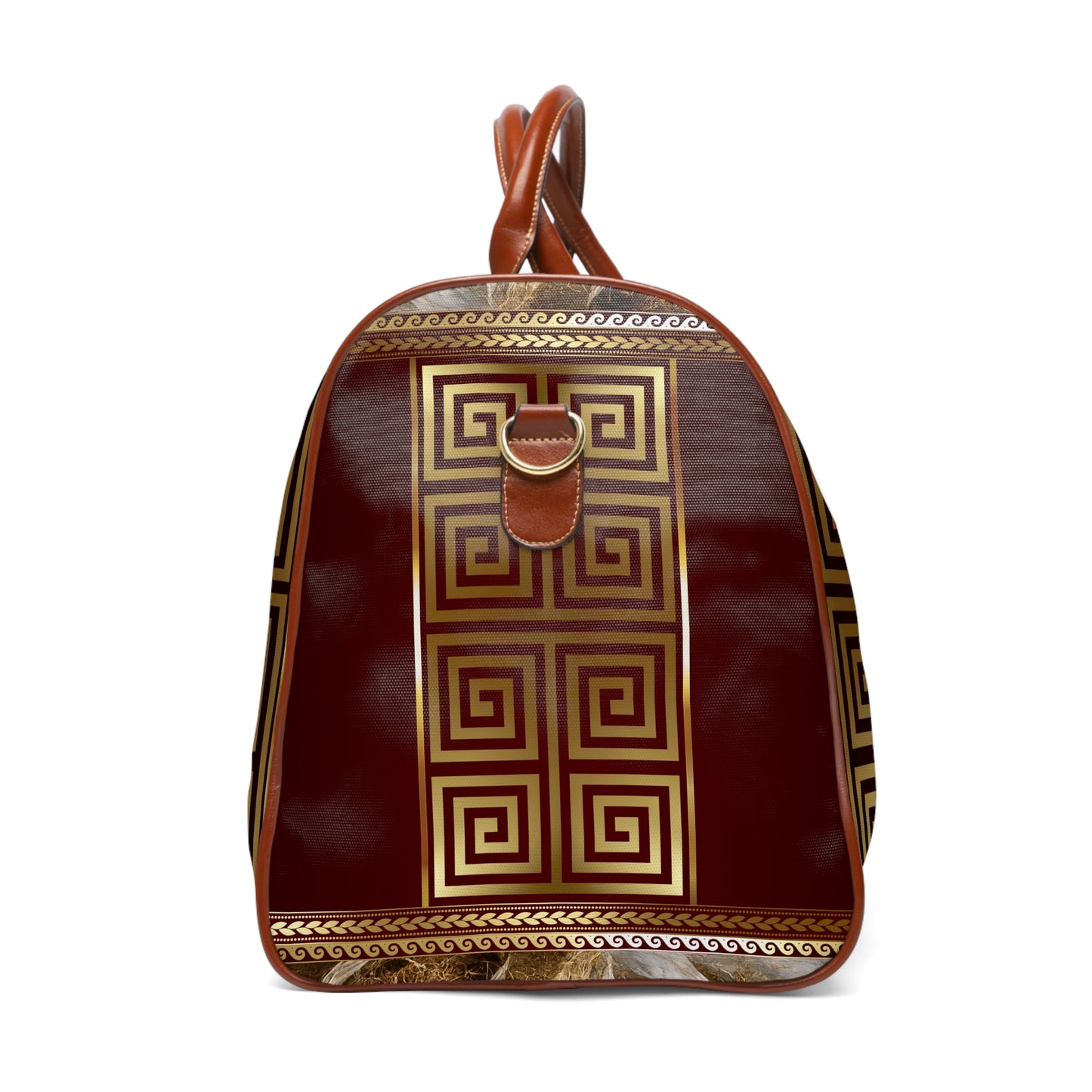 Maroon Gold Black Large Greek Key Waterproof Travel Bag