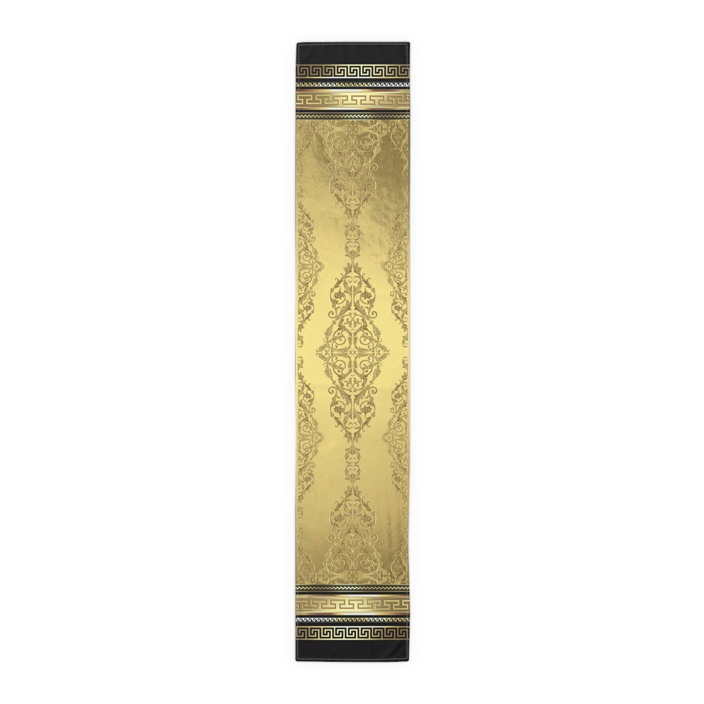 Greek Key Ornate Baroque Gold Black Table Runner (Cotton, Poly)